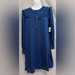 Old Navy Fash Ruffle Denim Chambray Cottage Core Dress‎ Shirt Sz Medium NWT